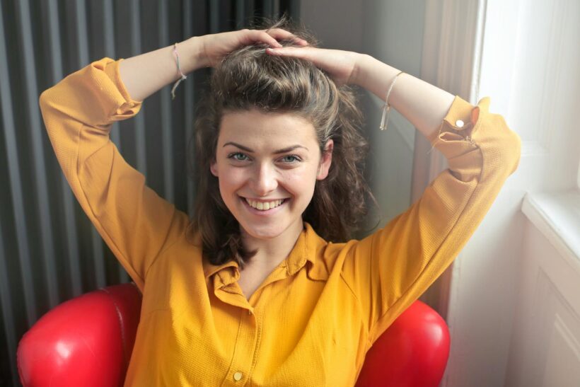 Woman Wearing Yellow Button-up Long-sleeved Dress Shirt